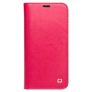 QIALINO Genuine Cowhide Leather Phone Case for iPhone XR 6.1 inch, Full Protection Folio Flip Wallet Mobile Cover - Pink