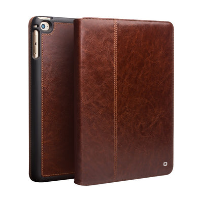 QIALINO Classic TPU + Cowhide Leather Stand Tablet Case with Pen Slot for iPad mini 4/mini (2019) 7.9 inch - Brown