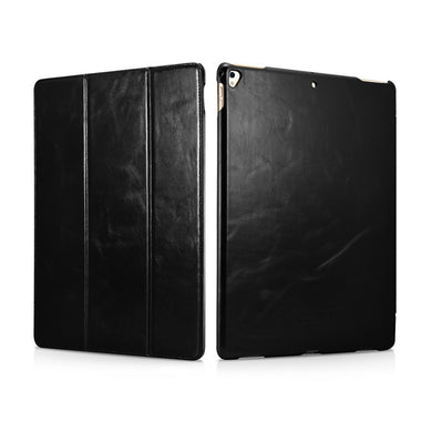 ICARER Auto-wake/sleep Genuine Leather Tri-fold Stand Case for iPad Pro 12.9 2017 - Black