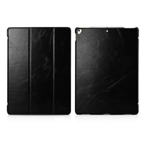 ICARER Auto-wake/sleep Genuine Leather Tri-fold Stand Case for iPad Pro 12.9 2017 - Black