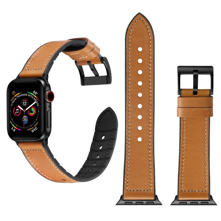 Solid Color TPU + Stainless Steel Watch Band for Apple Watch Series 7 45mm / 6 & SE & 5 & 4 44mm / 3 & 2 & 1 42mm(Brown)