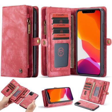 For iPhone 11 Pro Max CaseMe-008 Detachable Multifunctional Horizontal Flip Leather Case with Card Slot & Holder & Zipper Wallet & Photo Frame (Red)