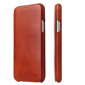 For iPhone X / XS Fierre Shann Business Magnetic Horizontal Flip Genuine Leather Case(Brown)