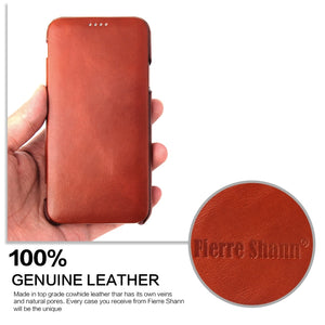 For iPhone X / XS Fierre Shann Business Magnetic Horizontal Flip Genuine Leather Case(Brown)