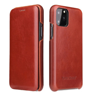 For iPhone 11 Pro Max Fierre Shann Business Magnetic Horizontal Flip Genuine Leather Case (Brown)