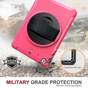 For iPad mini 3 & 2 & 1 360 Degree Rotation PC+TPU Protective Cover with Holder & Hand Strap(Rose Red)