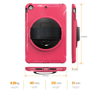 For iPad mini 3 & 2 & 1 360 Degree Rotation PC+TPU Protective Cover with Holder & Hand Strap(Rose Red)