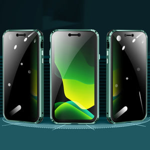 For iPhone 11 Pro Max Four-corner Shockproof Anti-peeping Magnetic Metal Frame Double-sided Tempered Glass Case (Black)