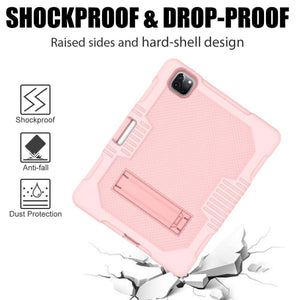 For iPad Pro 12.9 inch (2018/2020) Contrast Color Robot Shockproof Silicone + PC Protective Tablet Case with Holder(Rose Gold)