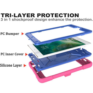 Contrast Color Silicone + PC Combination Case with Holder For iPad mini 3(Rose Red + Blue)