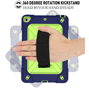 Contrast Color Silicone + PC Combination Case with Holder For iPad mini 3(Navy Blue + Yellow-green)