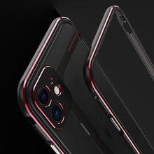 For iPhone 11 Pro Max Aurora Series Lens Protector + Metal Frame Protective Case (Black Red)