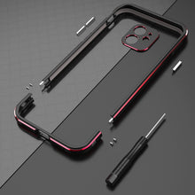For iPhone 11 Pro Max Aurora Series Lens Protector + Metal Frame Protective Case (Black Red)