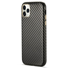 For iPhone 11 Pro Max Carbon Fiber Leather Texture Kevlar Anti-fall Phone Protective Case (Grey)