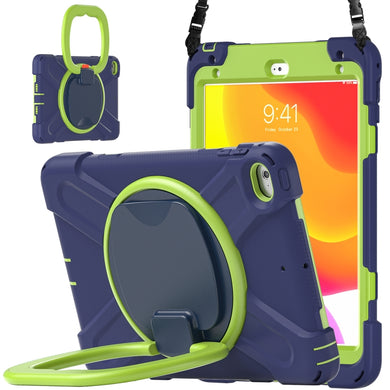 Silicone + PC Protective Case with Holder & Shoulder Strap For iPad mini 5 / 4(Navy Blue+Yellow Green)