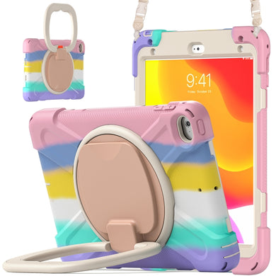 Silicone + PC Protective Case with Holder & Shoulder Strap For iPad mini 5 / 4(Rainbow Pink)
