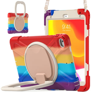 Silicone + PC Protective Case with Holder & Shoulder Strap For iPad mini 5 / 4(Rainbow Red)