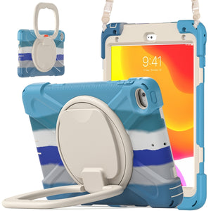 Silicone + PC Protective Case with Holder & Shoulder Strap For iPad mini 5 / 4(Rainbow Blue)