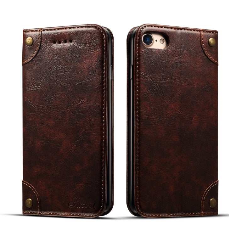 For iPhone SE 2022 / SE 2020 / 8 / 7 Baroque Simple Horizontal Flip Leather Case with Holder & Card Slots & Wallet(Dark Brown)