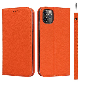 For iPhone 11 Pro Max Litchi Genuine Leather Phone Case (Orange)