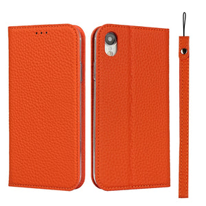 For iPhone XR Litchi Genuine Leather Phone Case(Orange)