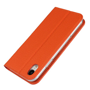 For iPhone XR Litchi Genuine Leather Phone Case(Orange)