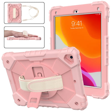 Contrast Color Robot Shockproof Silicon + PC Protective Case with Holder & Shoulder Strap For iPad 9.7 (2018) & (2017) / Air 2 / Air(Rose Gold)