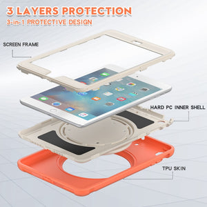 Shockproof TPU + PC Protective Case with 360 Degree Rotation Foldable Handle Grip Holder & Pen Slot For iPad mini 3 / 2 / 1(Living Coral)