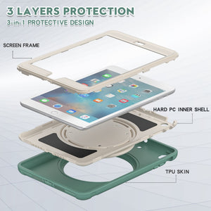 Shockproof TPU + PC Protective Case with 360 Degree Rotation Foldable Handle Grip Holder & Pen Slot For iPad mini 3 / 2 / 1(Emmerald Green)