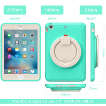 Shockproof TPU + PC Protective Case with 360 Degree Rotation Foldable Handle Grip Holder & Pen Slot For iPad mini 3 / 2 / 1(Mint Green)