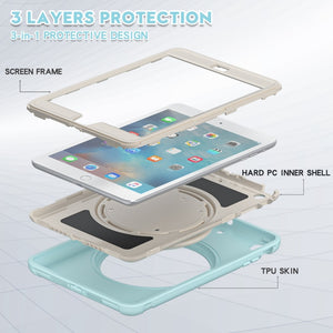 Shockproof TPU + PC Protective Case with 360 Degree Rotation Foldable Handle Grip Holder & Pen Slot For iPad mini 3 / 2 / 1(Ice Crystal Blue)