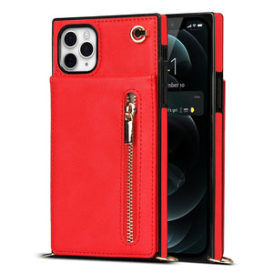 For iPhone 11 Pro Max Cross-body Zipper Square TPU+PU Back Cover Case with Holder & Card Slots & Wallet & Strap (Red)