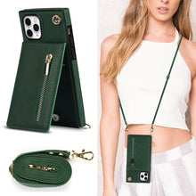 For iPhone 11 Pro Max Cross-body Zipper Square TPU+PU Back Cover Case with Holder & Card Slots & Wallet & Strap (Green)