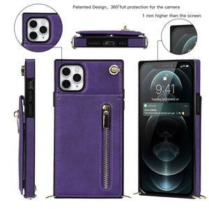 For iPhone 11 Pro Max Cross-body Zipper Square TPU+PU Back Cover Case with Holder & Card Slots & Wallet & Strap (Purple)