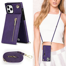 For iPhone 11 Pro Max Cross-body Zipper Square TPU+PU Back Cover Case with Holder & Card Slots & Wallet & Strap (Purple)