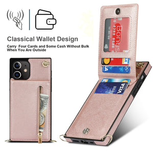 For iPhone 12 mini Cross-body Zipper Square TPU+PU Back Cover Case with Holder & Card Slots & Wallet & Strap (Rose Gold)