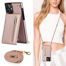 For iPhone 12 mini Cross-body Zipper Square TPU+PU Back Cover Case with Holder & Card Slots & Wallet & Strap (Rose Gold)