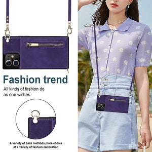 For iPhone 12 / 12 Pro Cross-body Zipper Square TPU+PU Back Cover Case with Holder & Card Slots & Wallet & Strap(Purple)