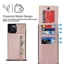 For iPhone 12 Pro Max Cross-body Zipper Square TPU+PU Back Cover Case with Holder & Card Slots & Wallet & Strap(Rose Gold)