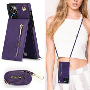 For iPhone 12 Pro Max Cross-body Zipper Square TPU+PU Back Cover Case with Holder & Card Slots & Wallet & Strap(Purple)