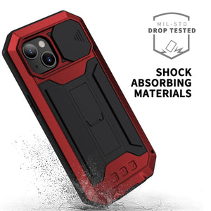 For iPhone 13 mini R-JUST Sliding Camera Shockproof Waterproof Dust-proof Metal + Silicone Protective Case with Holder (Red)