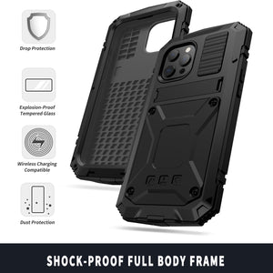 For iPhone 13 mini R-JUST Shockproof Waterproof Dust-proof Metal + Silicone Protective Case with Holder (Black)