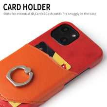 For iPhone 13 mini Fierre Shann Oil Wax Texture Genuine Leather Back Cover Case with 360 Degree Rotation Holder & Card Slot (Red)