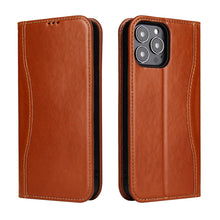 For iPhone 13 mini Genuine Leather Horizontal Flip Leather Case with Holder & Card Slots & Wallet (Brown)