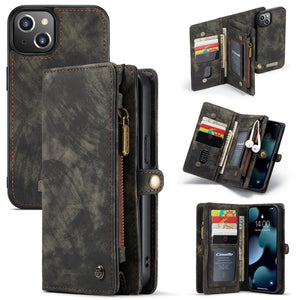 For iPhone 13 mini CaseMe-008 Detachable Multifunctional Horizontal Flip Leather Case with Card Slot & Holder & Zipper Wallet & Photo Frame (Black)