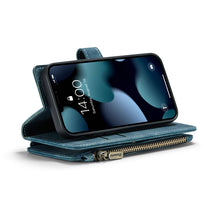For iPhone 13 mini CaseMe-C30 PU + TPU Multifunctional Horizontal Flip Leather Case with Holder & Card Slot & Wallet & Zipper Pocket (Blue)