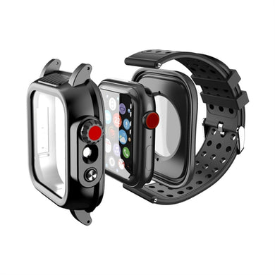 For Apple Watch 5 & 4 44mm / 3 & 2 & 1 42mm RedPepper IP68 Waterproof Screen Protector + Watchband + Protective Case(Black)