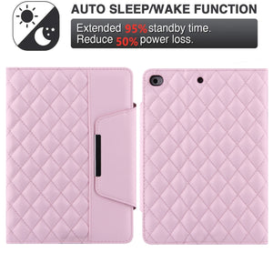 Checkered Pattern Horizontal Flip Leather Case with Holder & Card Slots & Hand Strap For iPad mini 5 / 4(Pink)