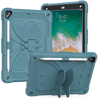 Pure Color PC + Silicone Anti-drop Protective Case with Butterfly Shape Holder & Pen Slot For iPad 9.7 2018 & 2017 / Pro 9.7 inch / Air 2 / 6(Dark Green)