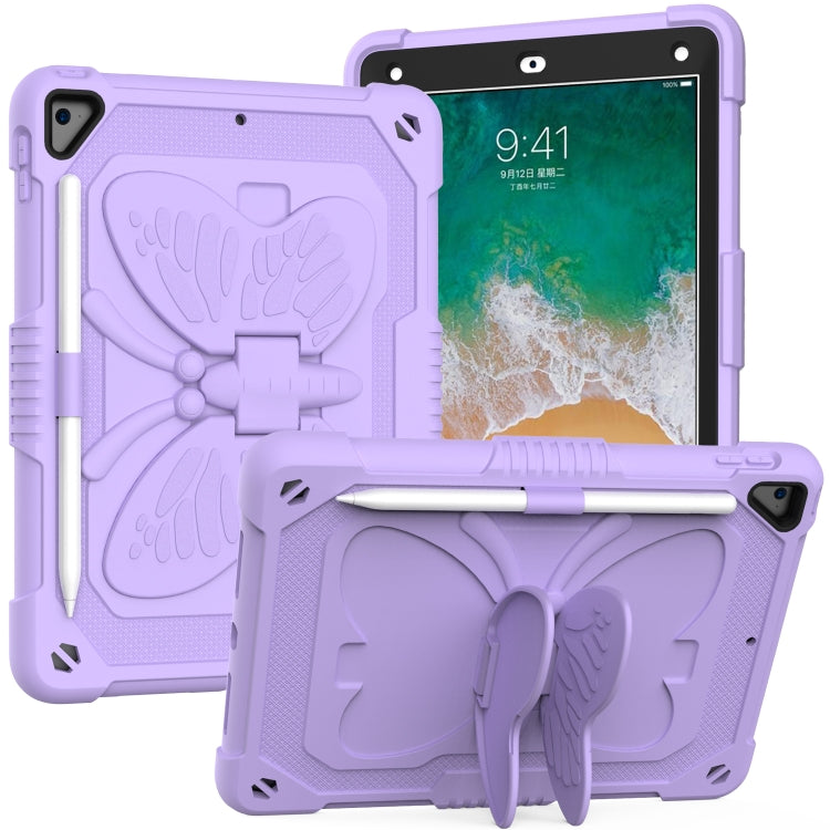 Pure Color PC + Silicone Anti-drop Protective Case with Butterfly Shape Holder & Pen Slot For iPad 9.7 2018 & 2017 / Pro 9.7 inch / Air 2 / 6(Light Purple)